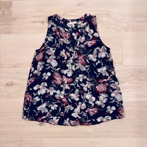 Joie Sleeveless Navy Floral V-Neck Women's Top - S